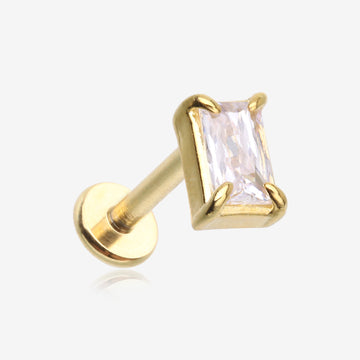 Golden Brilliant Sparkle Baguette Prong Gem Top Flat Back Stud Labret-Clear Gem